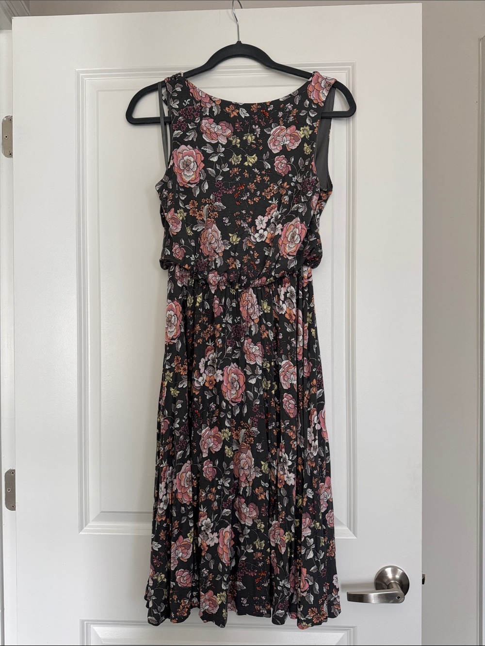 LOFT Midi Dress with Pink Floral Print